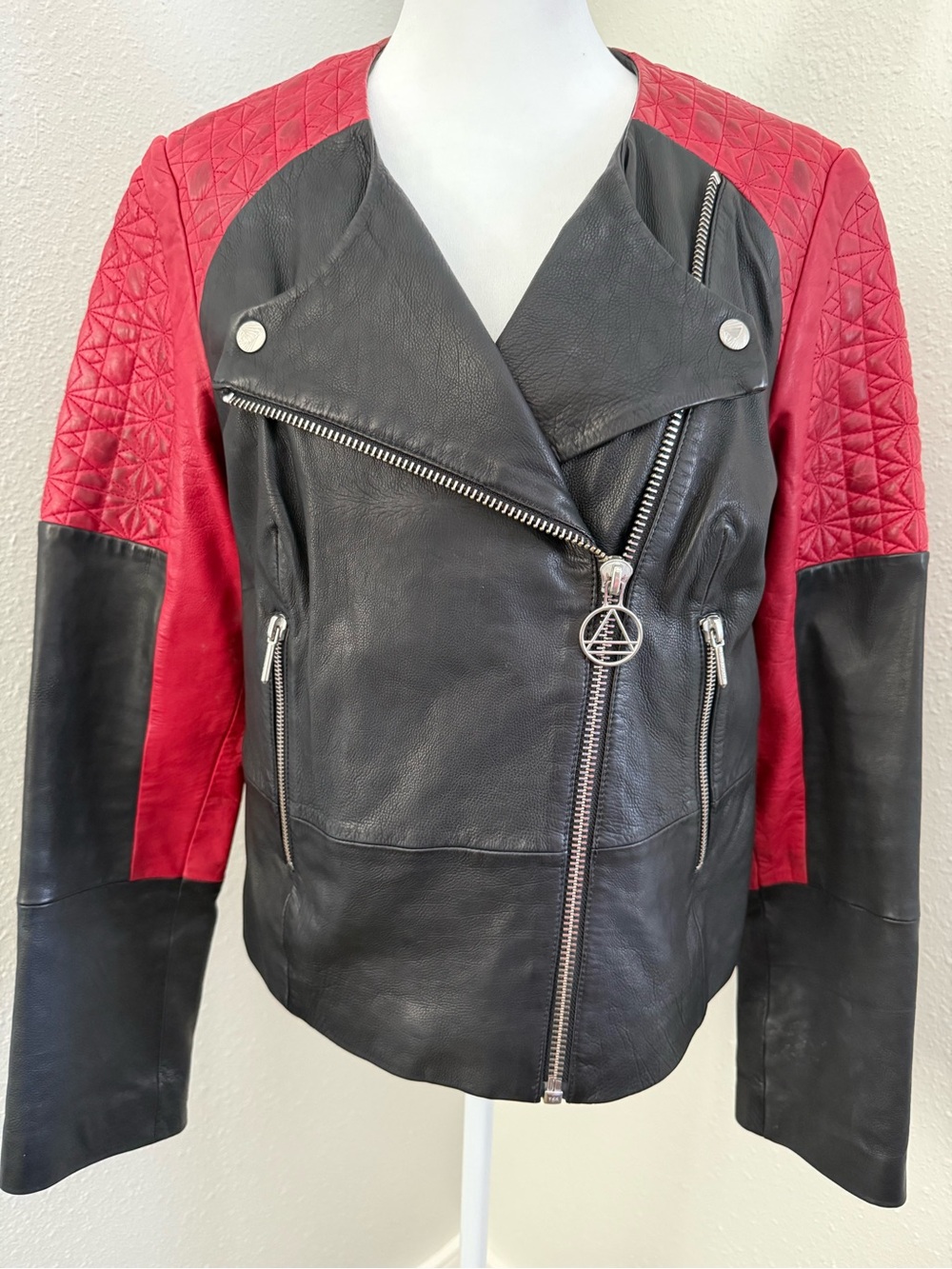 Eleven Paris Larke Bis Leather Moto Jacket Black Red Womens Size by Measurements